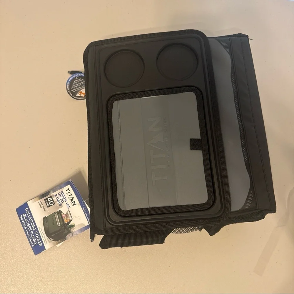 Titan 40-can Collapsible Cooler/ Gray With Two Drink Holder Tabletop - Picture 9 of 10